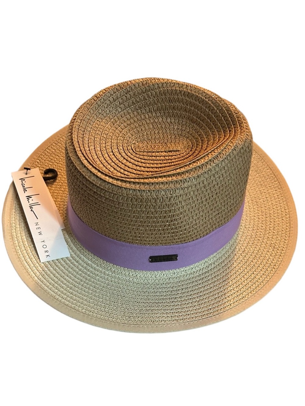 Nicole Miller Beige Straw Hat with Lavender Band